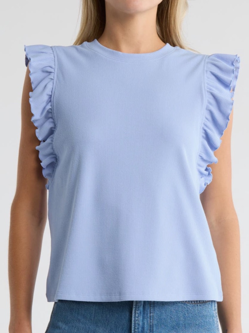 Melrose and market periwinkle ruffle sleeve ribbed blouse XL